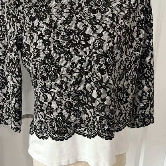 Talbots Black and White Lace Printed With bottom tail Back Zipper - Picture 3 of 9
